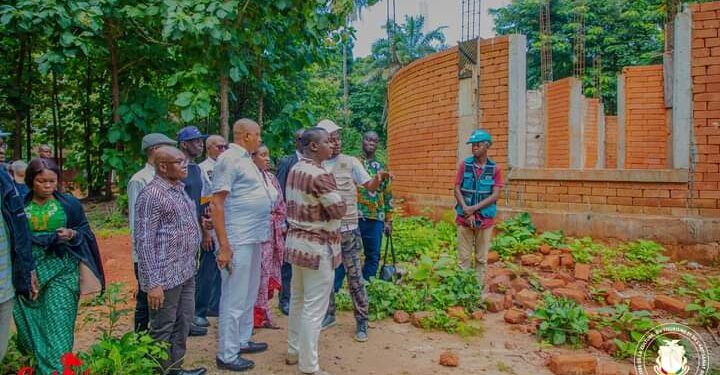 KINDIA : le ministre Moussa Moïse Sylla et son cabinet en visite de terrain sur le chantier du voile de la mariée